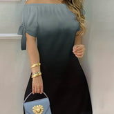 Chic Color Block Off Shoulder Dress - Flattering Backless Style - Short Sleeve for Spring & Summer - Breathable Womens Clothing for Casual to Formal Looks
