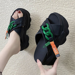 Shoes House Slippers Platform Slides Slipers Women Heeled Mules Black Sandals Fashion Lady High Summer Beige Luxury Girl