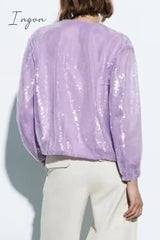 Ingvn - Casual Street Solid Sequins Pocket O Neck Outerwear