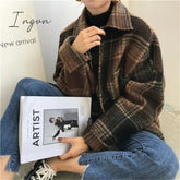 Ingvn - Wool Plaid Blends Coat Jacket