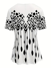 Fashionable Womens Two-Piece Outfit - Vibrant Allover Print T-Shirt & Skinny Capris Leggings Set - Casual, Comfortable, Figure-Flattering - Perfect Everyday Wear