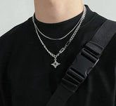 INGVN Hip Hop Zircon Star Double Layer Necklace For Men Women Trend Charm Titanium Steel Pendant Chain Unisex Jewelry
