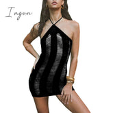 Ingvn - Knit Sexy Hollow Out Halter Women Dress Black Backless High Waist Mini Dress Women Summer Skinny Fashion Streetwear 2023