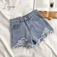 Ingvn - Casual High Waist Denim Shorts Women Summer Pocket Tassel Hole Ripped jeans Short Female Femme Short Pants Women