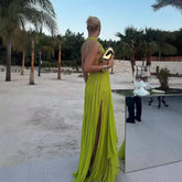 Women's Solid Color Round Neck Sleeveless Sexy Backless Beach Long Dress