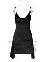 Satin Spaghetti Strap Sexy Mini Dress Women Robe Summer New Deep V Neck Sleeveless backless Club Party Dress Vestido