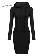 Ingvn - Autumn And Winter Hoodie Dress Elegant Long Sleeve Pocket Combining Casual Women's Midi Dresses