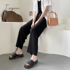 Ingvn - Slippers Women Thick Bottom Wedge Heel Outer Wear Summer New White Fashion Muffin Flat Bottom Solid Color Women's Shoes