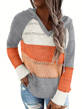 Color Block Drawstring Hooded Sweater, Casual Long Sleeve Sweater For Fall & Winter, Women's Clothing