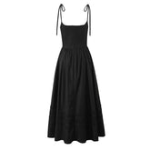 Elegant Women Lace Spliced Sexy Spaghetti Straps Dress Low Waist A-line Midi Long Summer Dresses Casual Party Robe Cotton