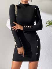 Stunning Mock Neck Bodycon Dress - Elegant Long Sleeve, Comfortable Stretchy Fabric, Flattering Fit, Perfect for Spring & Fall, Women's Clothing for Everyday Wear