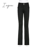 Ingvn - Indie Aesthetics Slim Low Waist Flare Pants E-girl Vintage Pockets Solid Y2K Pants Autumn 90s Fashion Black Trousers