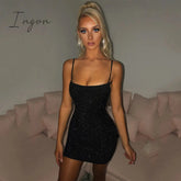 Ingvn - Bling Glitter Sequin Women Strap Mini Dress Ruched Lace Up Backless Bodycon Sexy Party Club Autumn Winter Elegant
