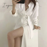 Ingvn - Summer Women'S Dress Shirt Dress Long Evening Female Vintage Maxi Party Beach Women Dresses Casual Elegant Prom Pure White