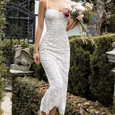 Sexy Backless Bandage Elegant Lace Dress Women Thin Straps Floral Bodycon Hollow Out Robe Lady Club Party Vestidos