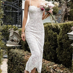 Sexy Backless Bandage Elegant Lace Dress Women Thin Straps Floral Bodycon Hollow Out Robe Lady Club Party Vestidos