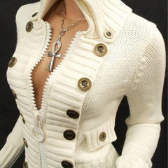 Voguable Vintage Sweater Women Button Desigan Long Sleeve Knitted Cardigan Jackets Autumn Fashion Knit Turtleneck Zipper Sweaters