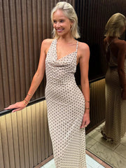 Spaghetti Strap Polka Dot Dress For Women Gown Fashion Irregular V Neck Sleeveless Backless Bodycon Club Long Dress