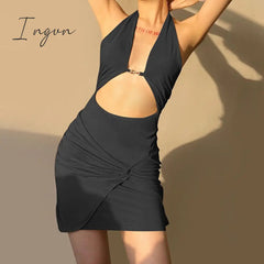 Ingvn - Woman Dress y2k Gothic Mini Dresses Sexy Deep V Neck e girl Streetwear Halter Black New Trendy 90s Vintage Christmas Party