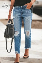 Ingvn - Ripped Slim Fit Washed Jeans