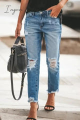 Ingvn - Ripped Slim Fit Washed Jeans