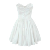 Summer White Mini Strapless Dress Sexy Elegant Fit and Flare Birthday Party Dresses Low Waist Cotton Women's Clothing
