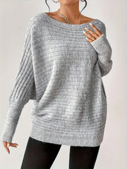 Long Sleeve Ribbed Crew Neck T-Shirt for Spring & Fall, Elegant Women's Clothing