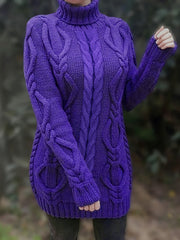 Cozy Cable Knit Dress - Long Sleeves & Turtle Neck - Versatile & Warm for Spring/Fall - Multiple Colors Available