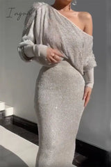 Ingvn - Sexy Celebrities Solid Oblique Collar Long Sleeve Two Pieces