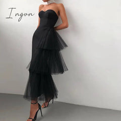 Ingvn - 2023 New Bandage Dress Sexy Bodycon Women Mesh Strapless Party Club Evening Elegant Black White Clothes