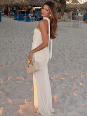 Hollow Out Backless Sexy Maxi Dress Women Gown Summer Halter Off-shoulder Backless Club Party Long Dress Elegant