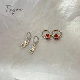 Fashion Vintage Red Heart Hoop Earrings Y2K Gothic Ear Buckle Detachable Pendant for Egirls Women Stud Aesthetic Jewelry