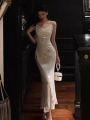 Sexy Spaghetti Straps Mermaid Womens Dresses Korean Luxurious Sequins Evening Party Dress Summer Fashion Female Wedding Vestidos