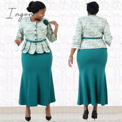 Ingvn - 2 Pcs Set Christmas African Dresses For Women Dashiki Long Maxi Dress Bazin Riche African Clothing Dresses Africa Clothes