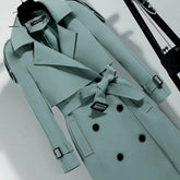 Ingvn - Women Trench Coat Solid Double Breasted Trench Autumn Winter Elegant Vintage Turn-down Collar Warm Windproof Trench with Belt