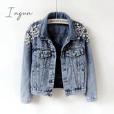Ingvn - Denim Jacket Women New Autumn Women's Jean Jackets Pearl Casual Denim Jacket Women Coat Long Sleeve Outerwear