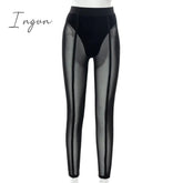 Ingvn - New Sexy See-through Black High Waist Long Trousers Casual Sweatpants Women Autumn Elastic Pencil Pants Mesh Leggings