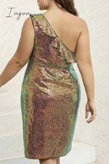 Ingvn - Casual Patchwork Backless One Shoulder Sleeveless Dress Plus Size Dresses (Subject To The Actual Object)