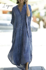 Ingvn - Casual Striped Buckle Asymmetrical Swimwears Cover Up