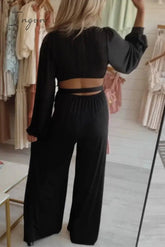 Ingvn - Sexy Solid Bandage V Neck Loose Jumpsuits