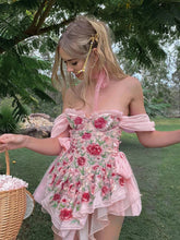 Coquette Floral Chiffon Dress Pink Side Bandage Aesthetic Ruffle Tulle Mini Dresses Boho Sweet Outfit Party Holiday Hot