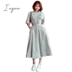 Ingvn - Round neck high waist Korean style dress