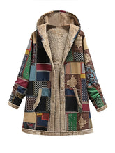 Retro Patchwork Hooded Jacket, Long Sleeve Button Up Casual Lightweight Outerwear For Fall & Winter, Women's Clothing