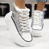 Cozy & Stylish Women's High-Top Sneakers - Plush Lined, Thick Sole, Warm Winter Booties with Lace-Up Closure
