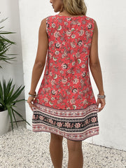 Stunning Geometric Floral Print Tunic Dress - Elegant Crew Neck, Sleeveless, Polyester, Machine Washable, Perfect for Summer Vacation or Casual Outings - Customized Womens Clothing for Adults