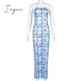 Ingvn - Women Print Off-shoulder Sleeveless Maxi Dress 2023 Summer Elegant Strapless Bodycon Cocktail Party Sundress Beach Streetwear