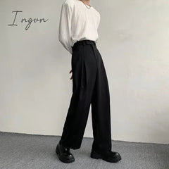 Ingvn - 2023 New Black Suit Pants Men Fashion Social Mens Dress Pants Korean Loose Oversized Wide Leg Pants Mens Formal Trousers M-2XL