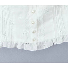 Women Hollow Out Embroidery White Tank Top Lace Trim Flying Sleeve Female Summer Crop Top Holiday