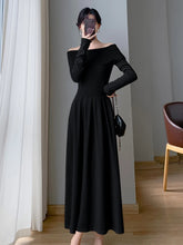 Sexy Off Shoulder Evening Dress for Women Solid Long Sleeve Slim Waist Party Vestidos Mujer Elegant One Piece Prom Robes Femme