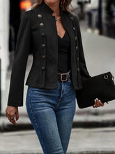 Solid Double Breasted Decor Jacket, Vintage Long Sleeve Outwear For Spring & Fall, Women's Clothing